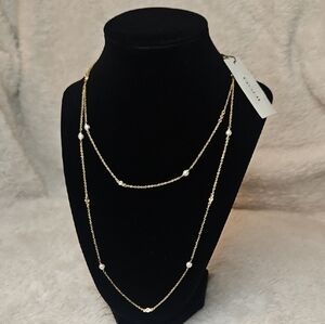 Coach Classic Pearl Long Necklace Gold Tone Multi-Layer Dainty Statement